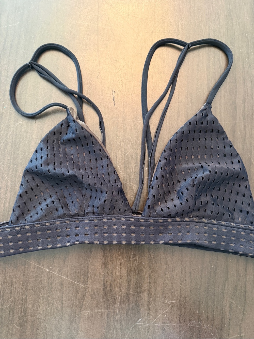 ACACIA Black Mesh Triangle Bikini Top Size S